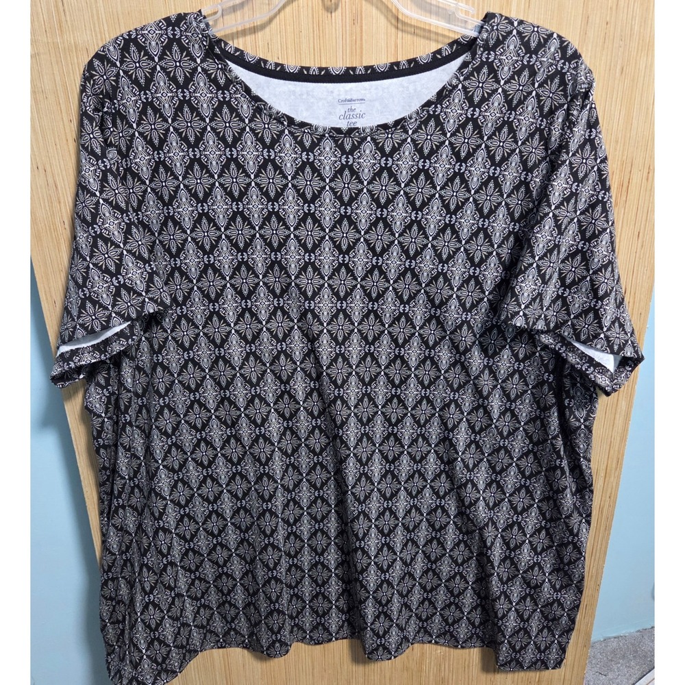 Croft & Barrow The Classic Tee 2X Black White Geometric Medallion Cotton Shirt